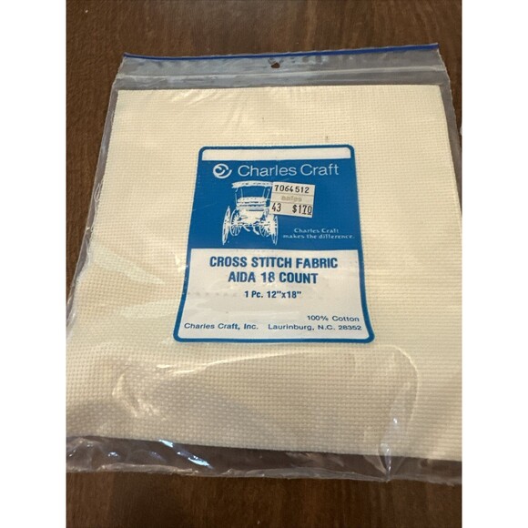 Charles Craft 18ct AIDA Cross Stitch Fabric 1 WHITE 1 Ivory 12x18 Cotton NOS - Picture 2 of 4